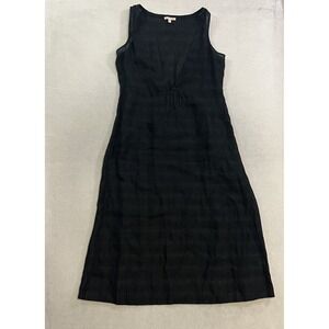 Eileen Fisher Linen Silk V-Neck Dress Black Women's Size Small Black Knit